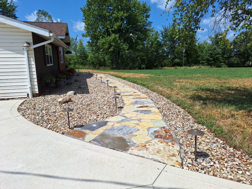 Multicolored stone walkway with lighting 1